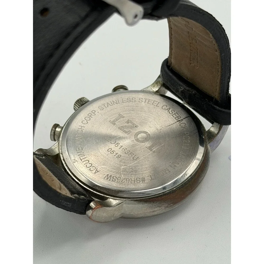IZOD Chronograph Style Watch Black Dial Leather Strap Quartz Men's Wristwatch
